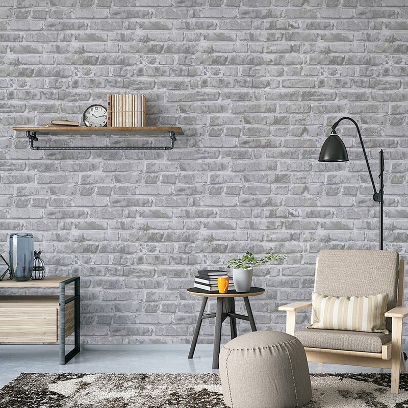 Timeet Grey Brick Wallpaper Peel and Stick Wallpaper 17.7" x 197" Self-Adhesive Film Brick Contact Paper 3D Textured Brick Wallpaper Removable Wallpaper for Room Wall Decoration - Image 2